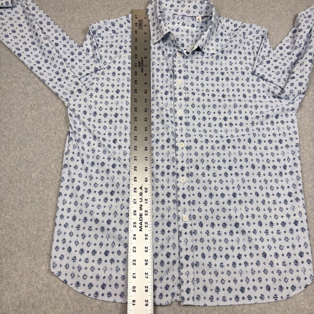 Robert Graham Shirt Mens L Classic Fit Blue White Geometric Medallion Stretch - Picture 6 of 10